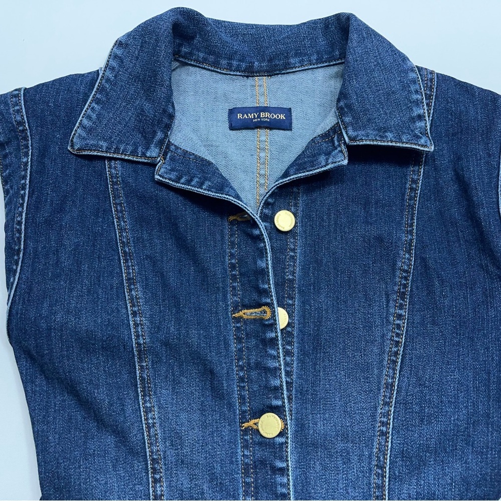 Ramy Brook Lolita Denim Mini Dress Womens 24 Indigo Dyed Button Up Sleeveless - Picture 4 of 13